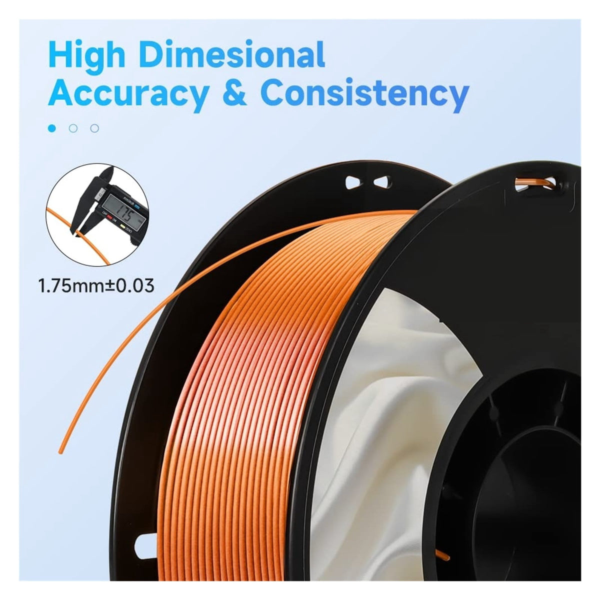 Silk PLA Filament 1.75mm 3D Printer Filament, No-Tangling Strong Bonding Overhang Performance For FDM & FFF 3D Printers