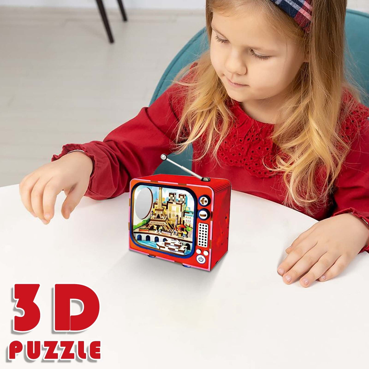 Yardvibe CityVision 3D Wooden Building Puzzle, TV-Shaped 3D Wooden Puzzle with LED Lights & Street View Inside, DIY Craft Model Kit for Adults, Elegant Home Decor & Creative Gift (Japan)