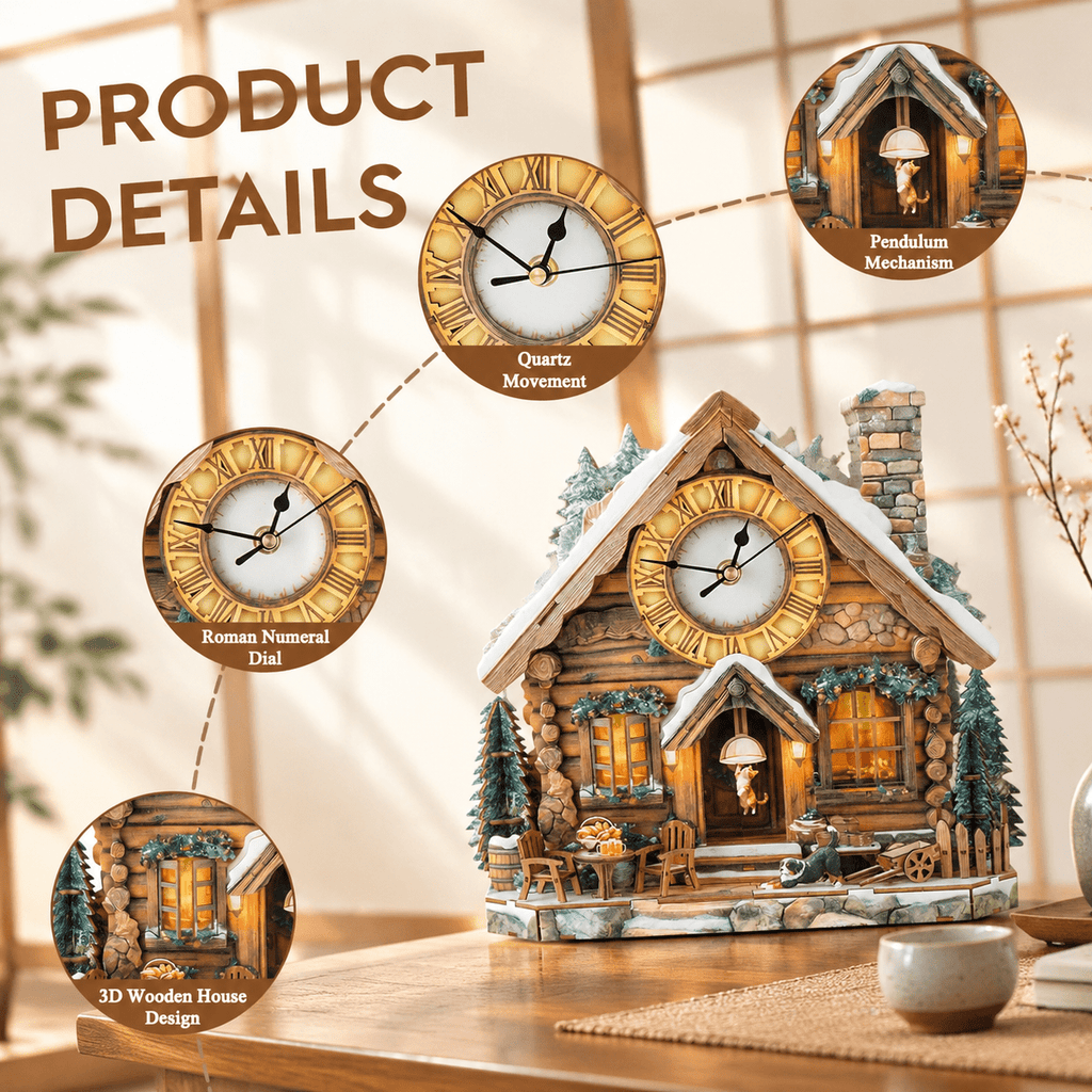 Wooden House Clock 3D Puzzle DIY Mechanical Clock Kit for Adults Teens