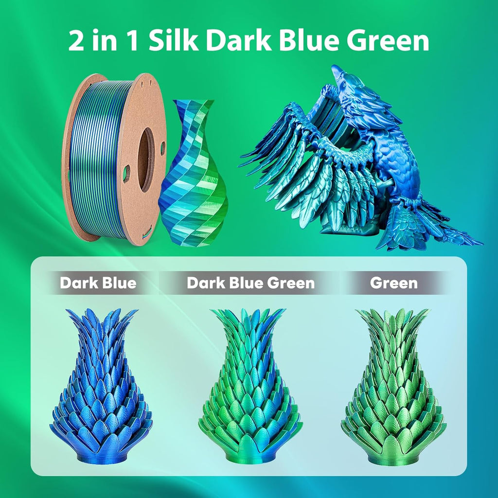 Multicolor 3D Printer Filament,Dual/Tri Color 1.75mm PLA Silk Shiny Printing Filament,250g(0.55lbs) Fit Most FDM 3D Printer