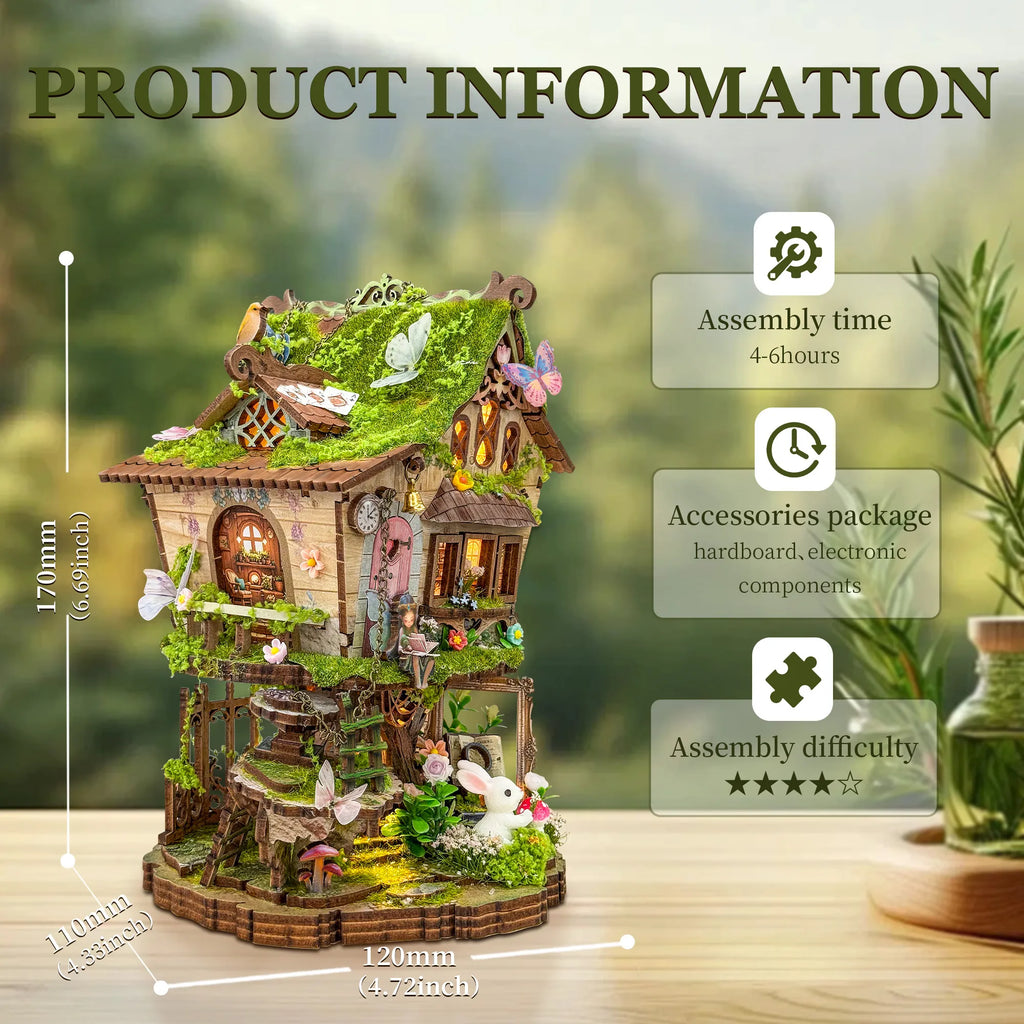 Strucwood DIY Book Nook Kit Rowan's Treehouse: Fairy Tree House, LED Lights, 3D Puzzle Gift for Adults（SQ-80）