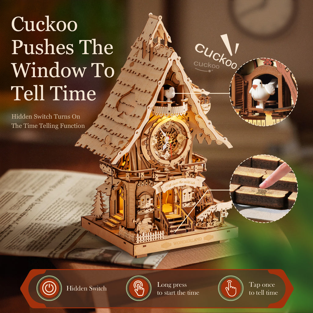 Robotime Cuckoo Clock Wood 3D Puzzles DIY Craft Kit for Adults 435 Pieces
