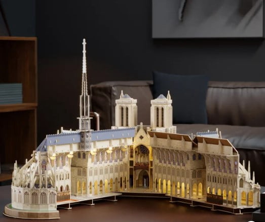 4D Build Notre Dame 3D Model Kit Puzzle with LED Lights