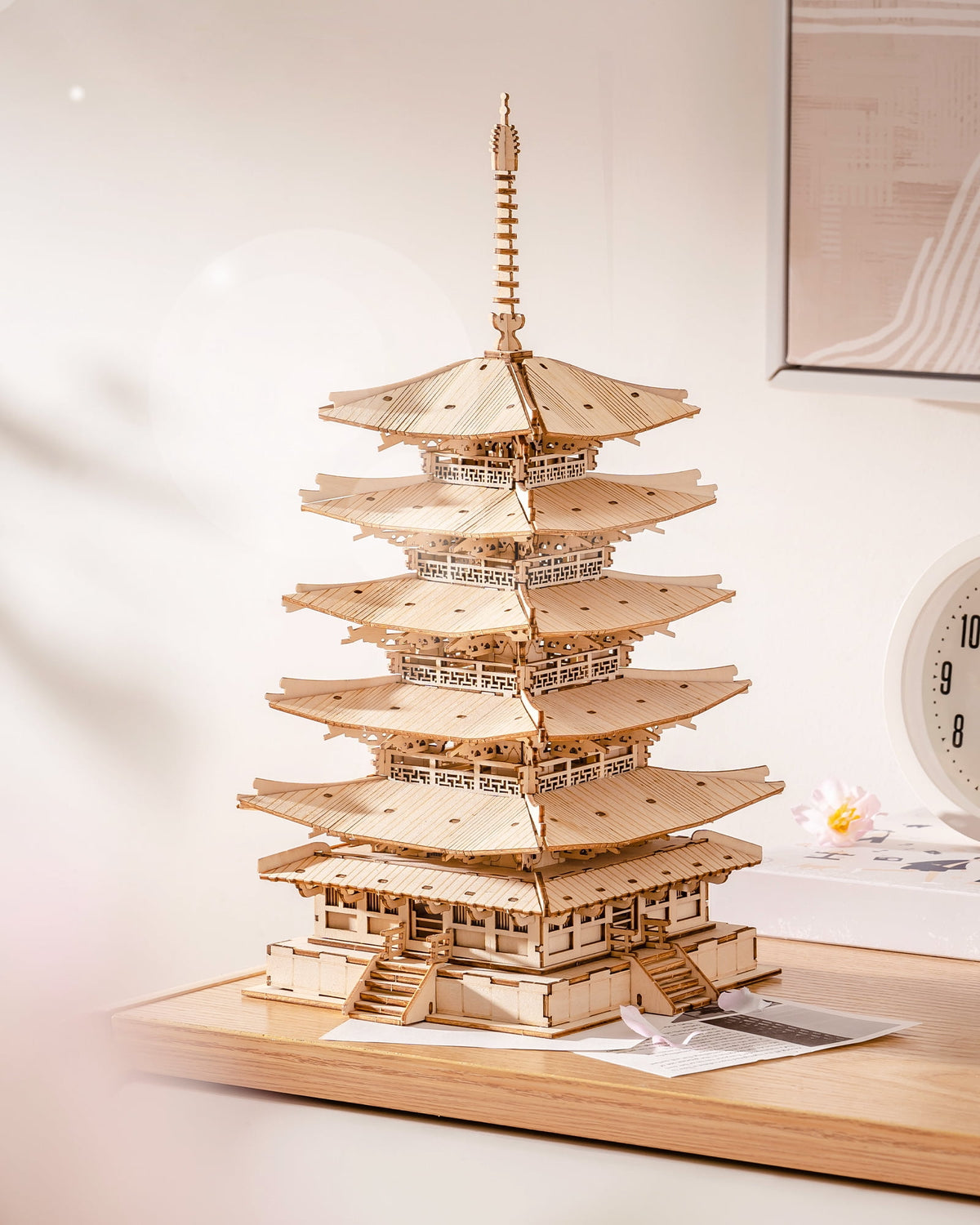 Robotime Wooden 3D Puzzle for Adult to Build, Five-storied Pagoda Model Building Kit, 275PCS DIY Puzzle Toys Craft Kits, Gifts for Kids Adults
