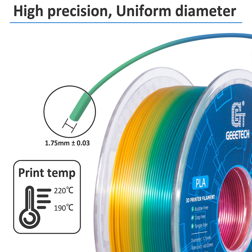 GEEETECH 3D Printer PLA Filament 1.75mm Gradient Color 1kg Spool (2.2lbs),Dimensional Accuracy +/- 0.03mm