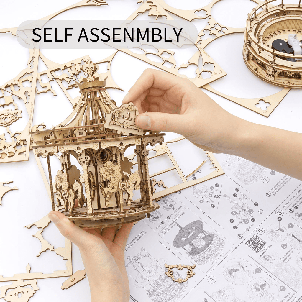 ROKR Music Box 3D Puzzles,Carousel Model Building Kits,Christmas Birthday Gift for Kids Girls Daughter Wife Girlfriend