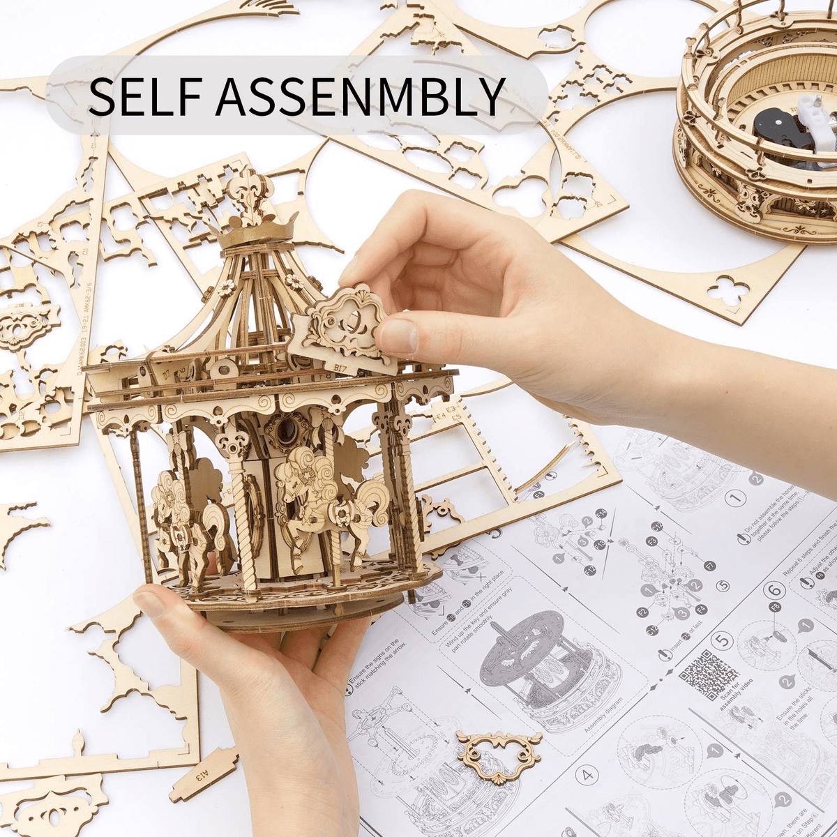 ROKR Music Box 3D Puzzles,Carousel Model Building Kits,Christmas Birthday Gift for Kids Girls Daughter Wife Girlfriend