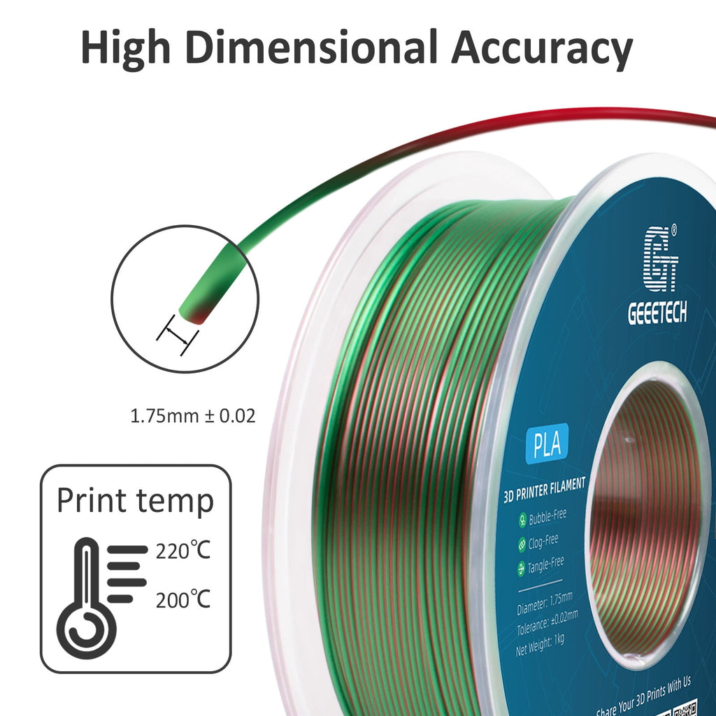 Geeetech Anti-silk type 3D Printer PLA Filament 1KG Toughness Enhanced Filament with 1.75mm Dimensional Accuracy +/-0.03mm, 1080 Feet per Roll, Vacuum Packaging Two-tone gold copper