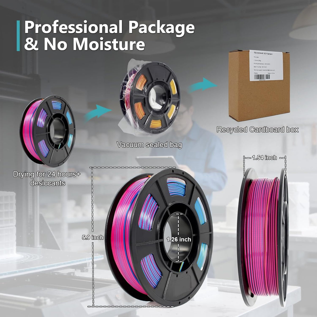 3D Printer Filament Triple Color Silk PLA Filament 1.75mm, 3D Printing Filament Coextrusion Rainbow Filament with Silk PLA