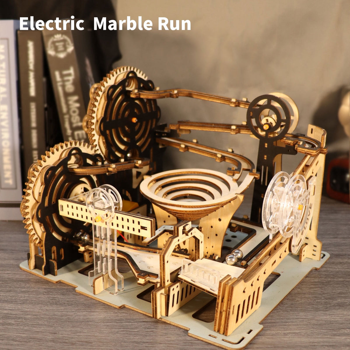 Electric 3D Wooden Puzzles Marble Run Model Kits Brain Teaser Puzzle DIY handmade gift(Without battery)