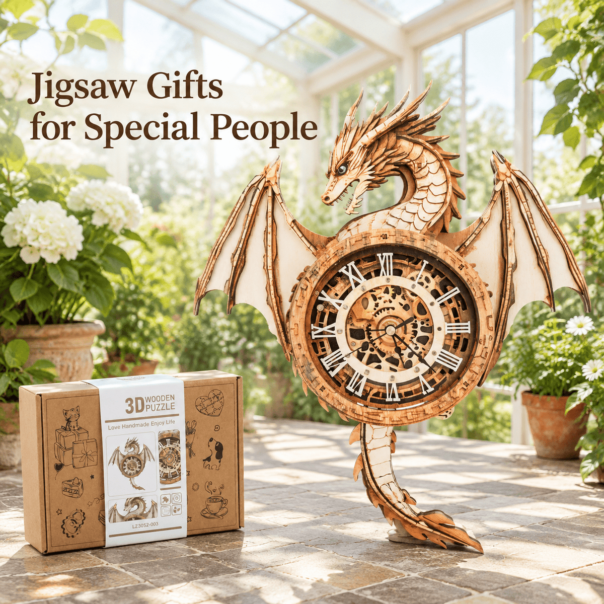 Fire Phoenix Wooden 3D Puzzle Clock DIY Model Kit for Adults