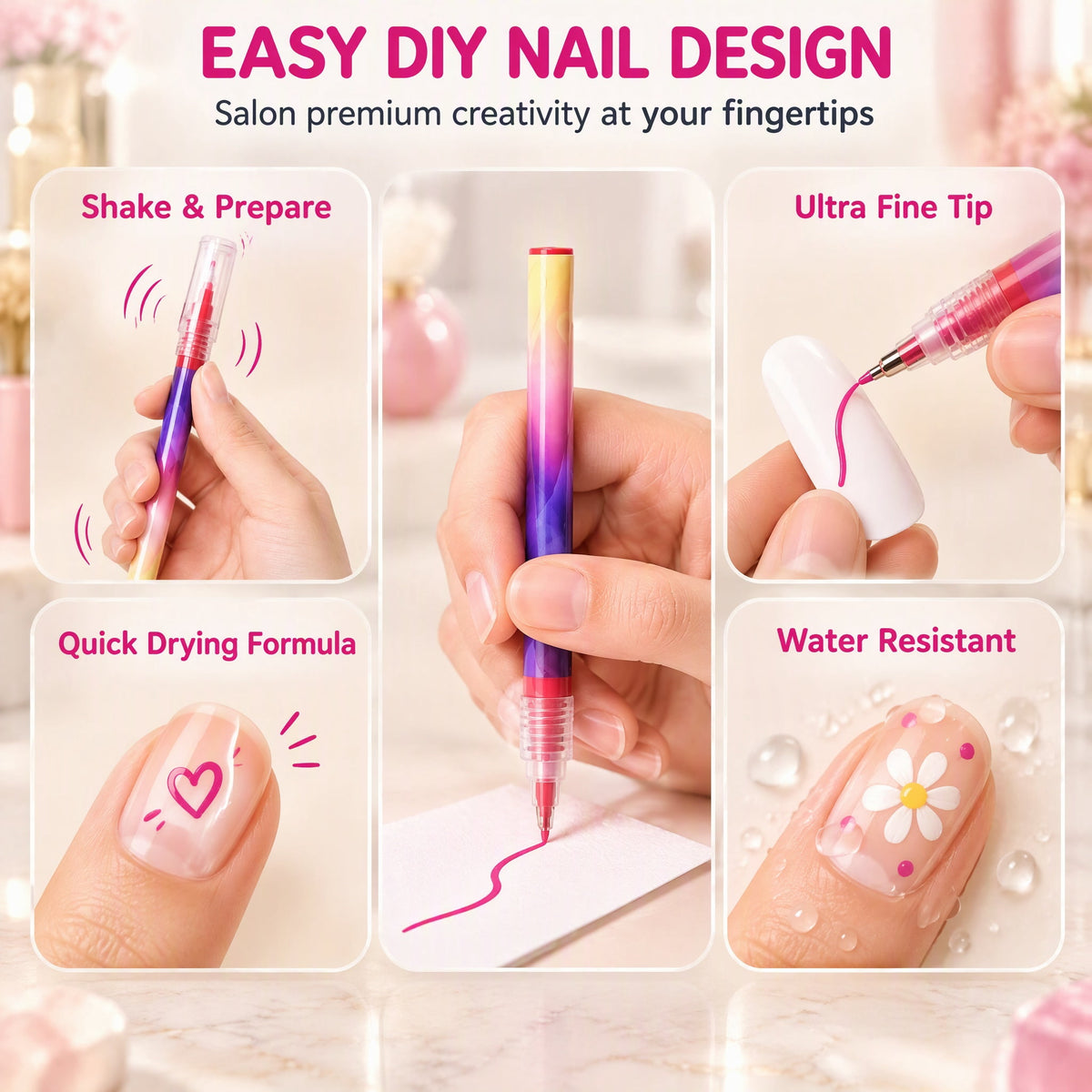12 Colors Nail Art Pens Set, Nail Art Markers Polish Pen for 3D Nail Art, Drawing Painting Liner Brush for DIY Nail Art Beauty Adorn Manicure Tool (1Set)