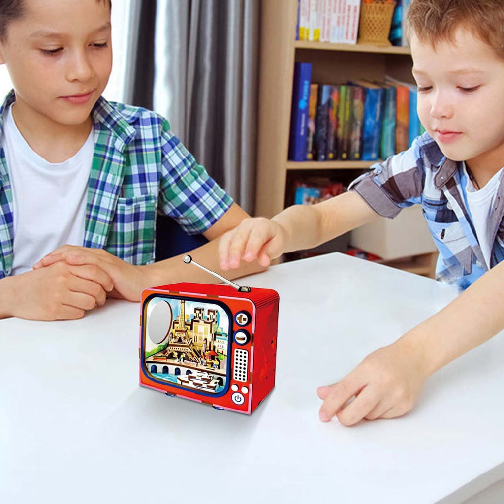 Yardvibe CityVision 3D Wooden Building Puzzle, TV-Shaped 3D Wooden Puzzle with LED Lights & Street View Inside, DIY Craft Model Kit for Adults, Elegant Home Decor & Creative Gift (Japan)