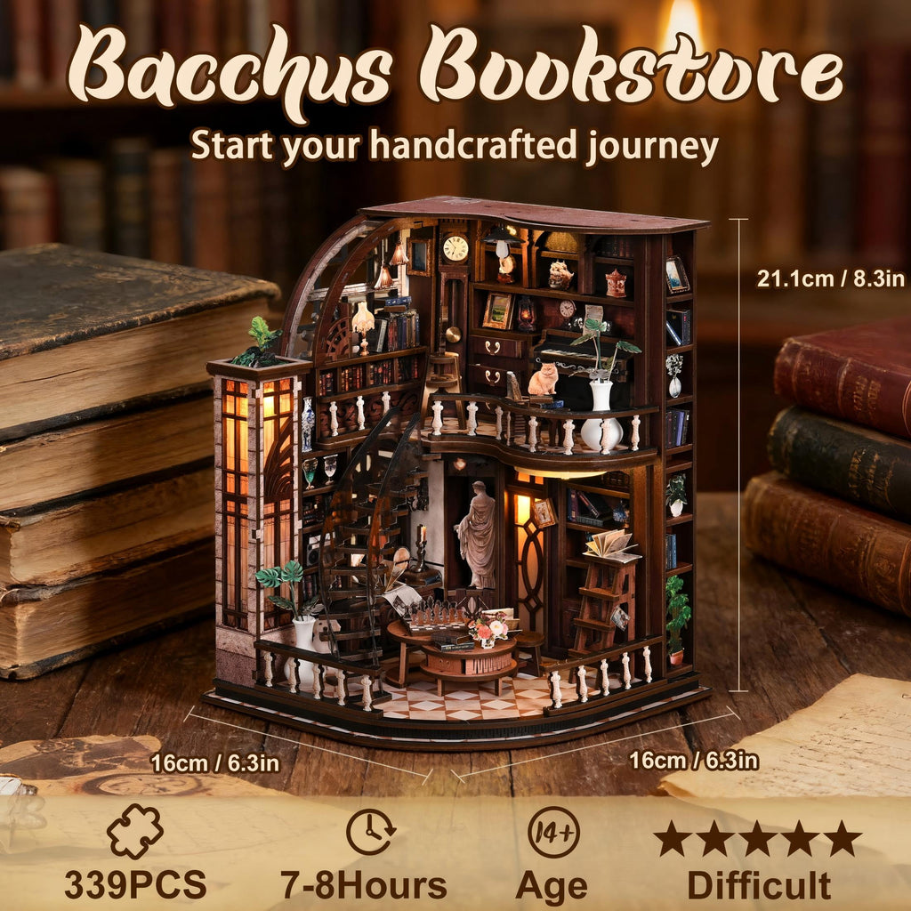 Book Nooks for Adults, DIY 3D Wooden Puzzle Miniature House Book Nook Kit,with Led Light, Model Kits Craft Kits for Adults, Home Decor & Gift (Dreamy Book Hall)