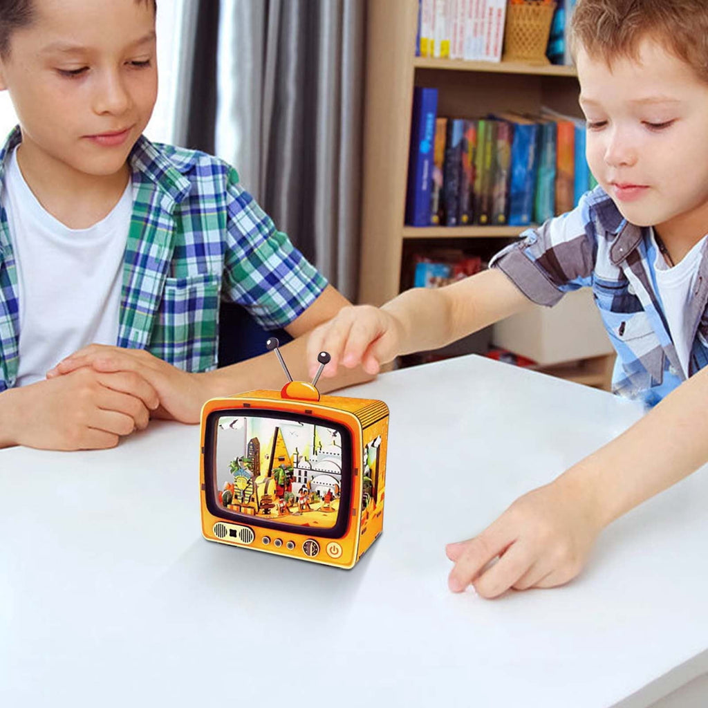 Yardvibe CityVision 3D Wooden Building Puzzle, TV-Shaped 3D Wooden Puzzle with LED Lights & Street View Inside, DIY Craft Model Kit for Adults, Elegant Home Decor & Creative Gift (Japan)