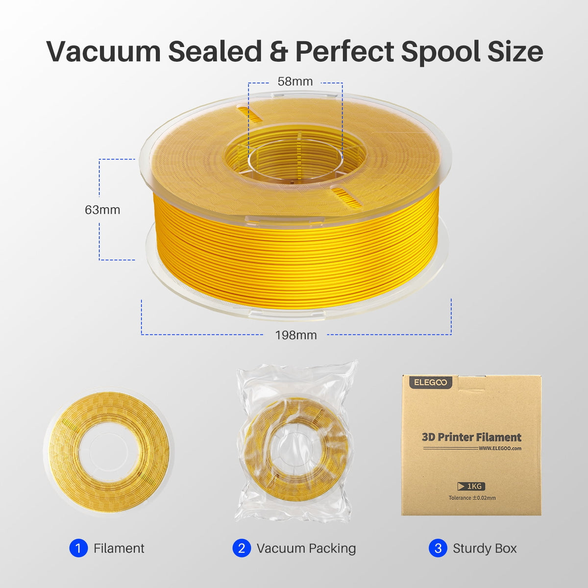 ELEGOO Silk PLA 3D Printer Filament 1.75mm Silk Silver 1KG