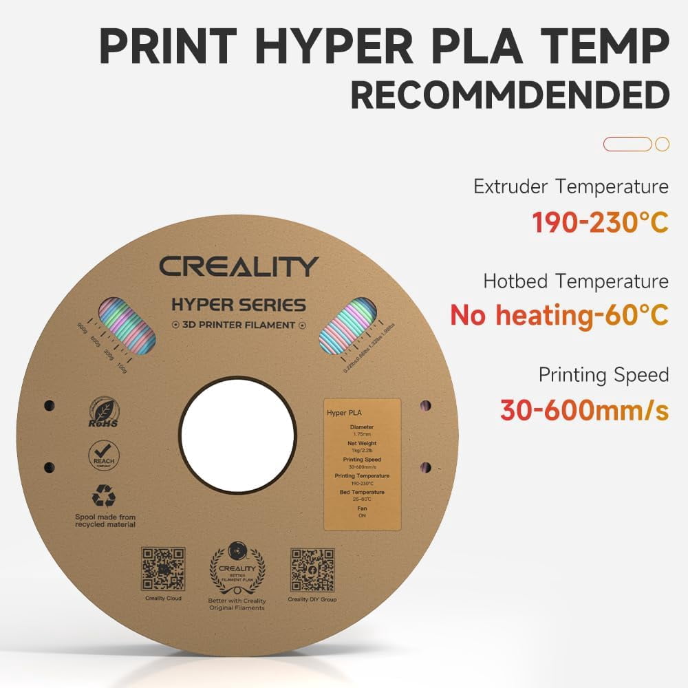 Creality Hyper Rainbow PLA 3D Printing Filament Smooth Vibrant Gradients 300mm/s Printing Speed 2.2lb-Wild Blossom(Short)