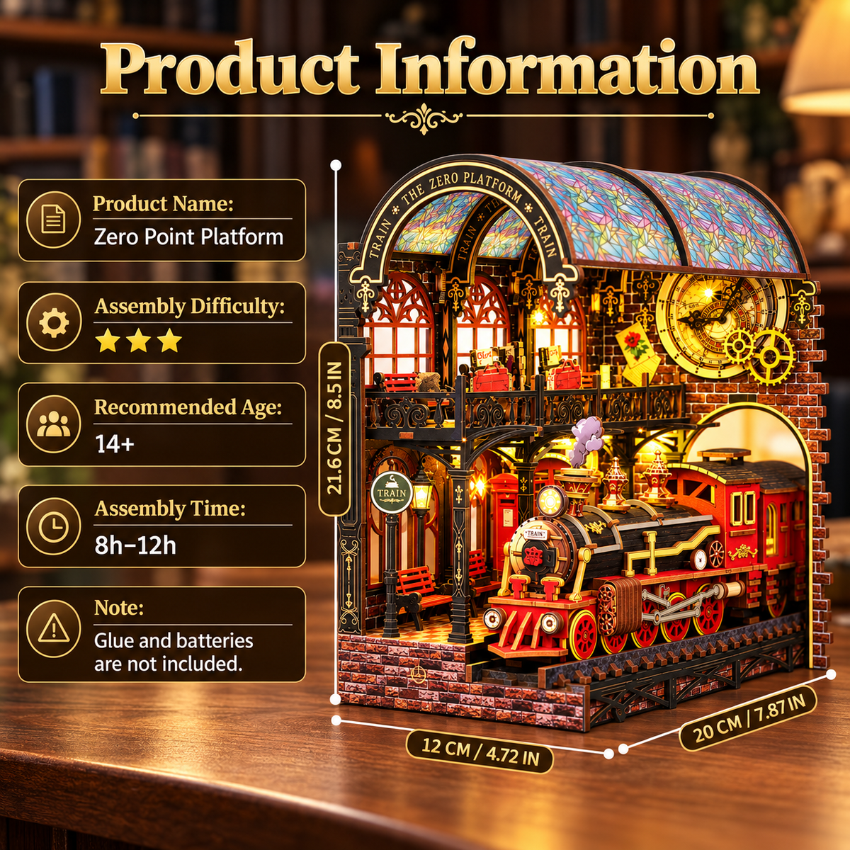 MOJINO Book Nook Kit, Miniature House Kit for Adults with LED Lights, 3D Wooden Puzzle Bookshelf Insert Decor, Midnight Platform Arts and Crafts Building Model Gift for Teens