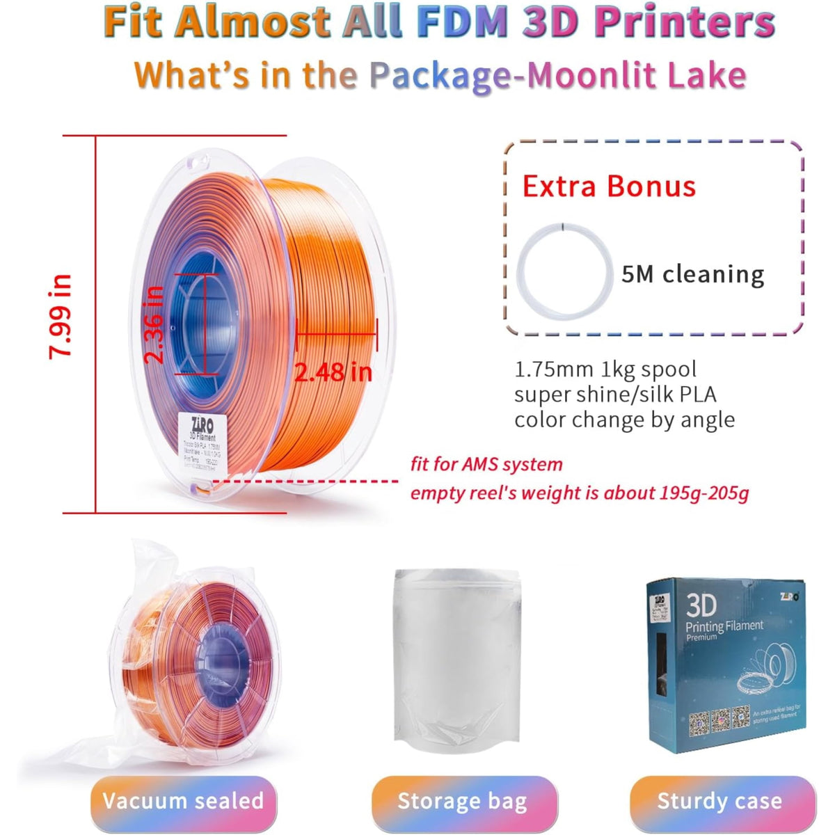 Ziro 3D Tri-color Silk PLA 1.75mm 1kg, Indigo Satin