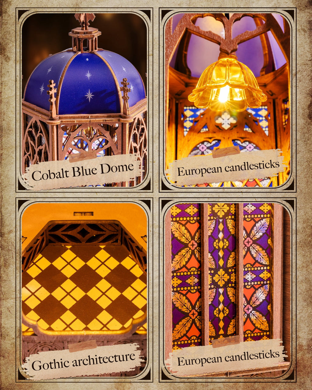 Robotime 3D Wooden Puzzles, Starry Dome Cathedral Wooden Model Kits for Adults to Build, DIY MIniature House Kit with LED for Home Decor, Gifts for Adults Kids