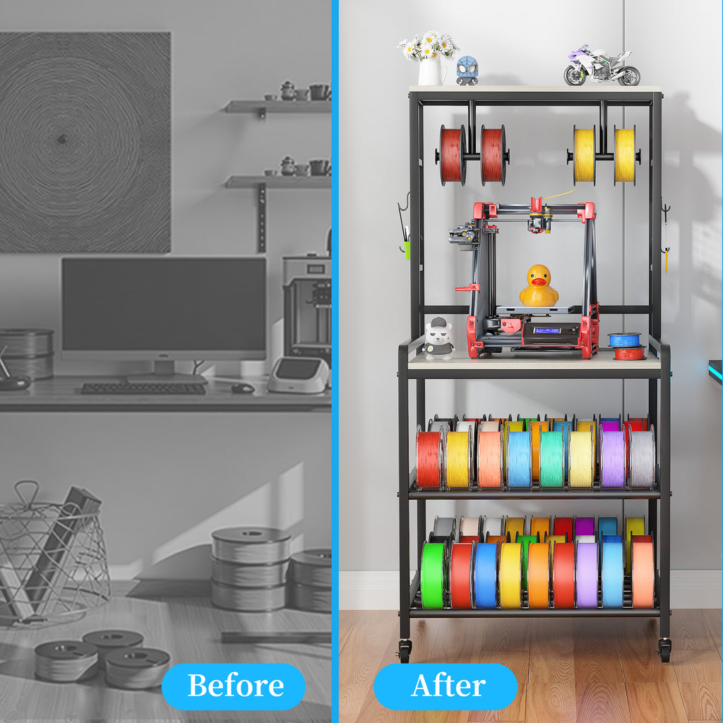 Heavy Duty 3D Printer Stand with Storage Shelf and Drawer, Industrial Rolling Printer Rack for 3D Printer Filament and Tools, Sturdy Metal Frame Printer Table for Home Office Workshop