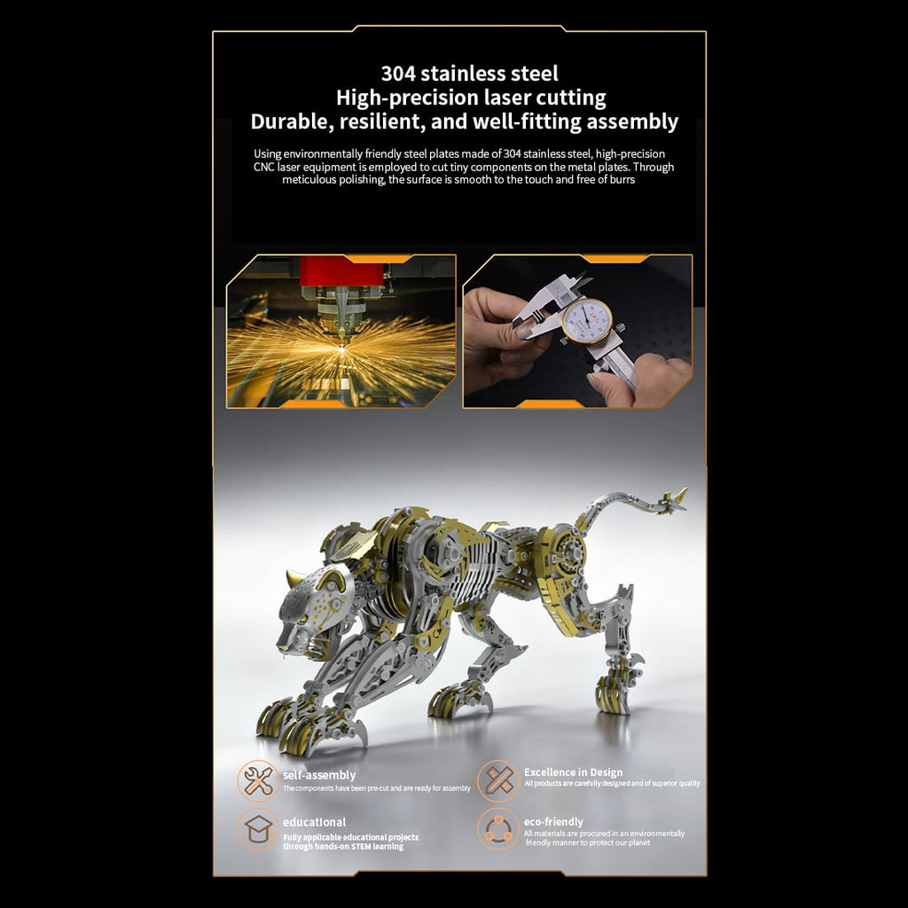 3D Metal Puzzle Leopard Hunter 304 High 506 PCS, Steampunk Mechanical Model Kit With DIY Assembly, Home Display Desk Decor For Adult Collectors And Creative Gifts