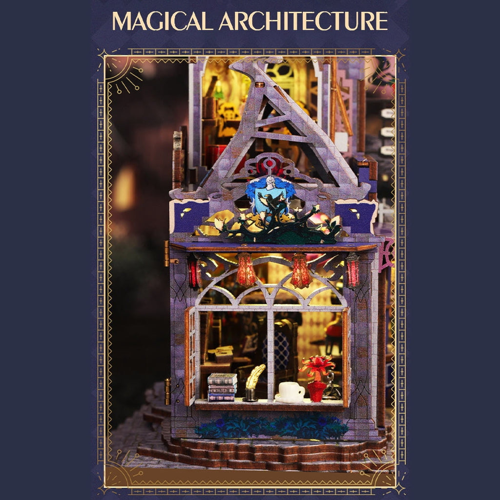 DIY Miniature House Kit, 3D Wooden Puzzle Magic Castle Street Scene Model Kit with Touch Light, Handcrafted Miniature Fairy Tale House for Adults