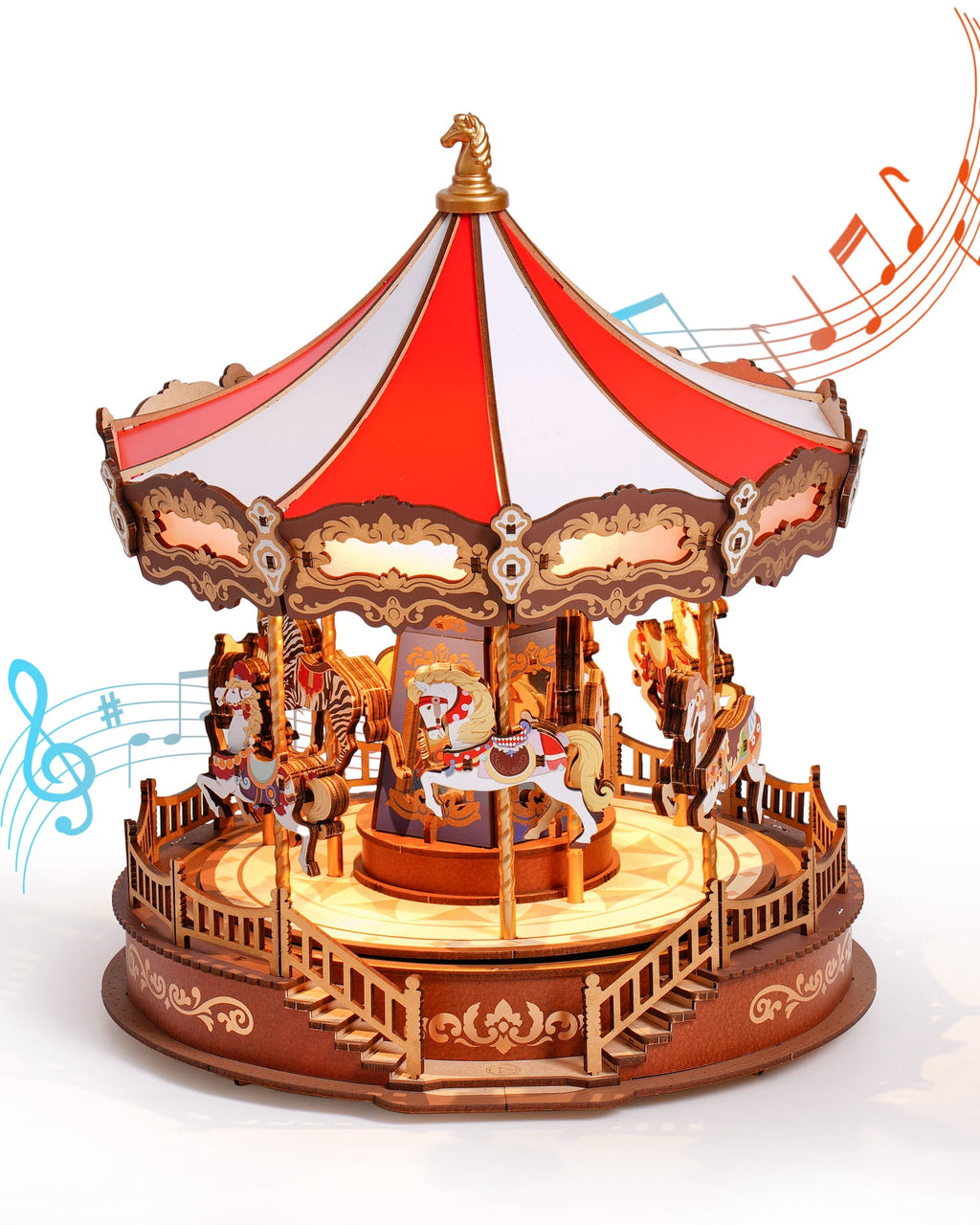 Rolife 3D Puzzles Music Box DIY, Classic Carousel Dreamer, Wooden Building Model Kits Xmas Birthday Gift for Kids Girls Adults