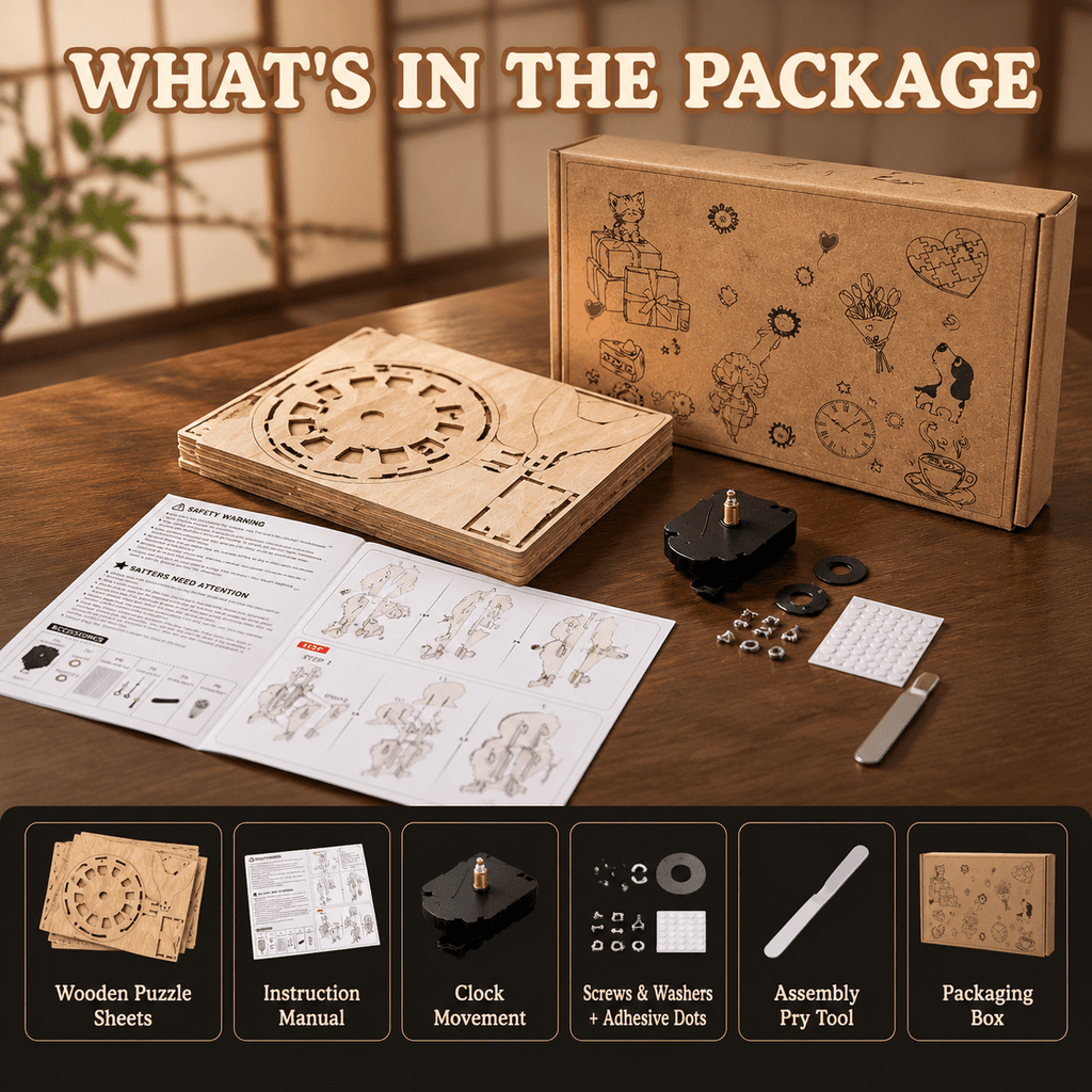 Wooden House Clock 3D Puzzle DIY Mechanical Clock Kit for Adults Teens
