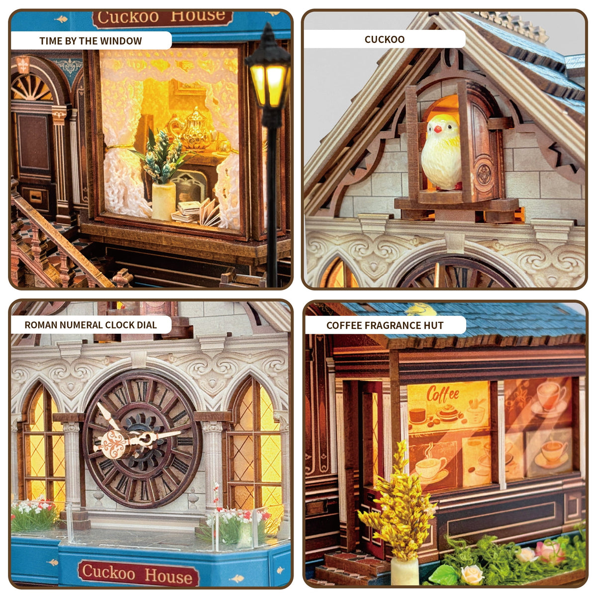 Strucwood DIY Book Nook Kit Cuckoo House: 3-Mode Touch Switch, Sound Effects & LED, 3D Wooden Puzzle Gift for Adults（SQ-61）