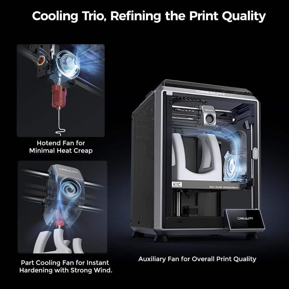 Creality K1C 3D Printer with All-Metal Extruder, Tri-Metal Nozzle, Auto Leveling, Core XY AI - Size: 8.66 * 8.66 * 9.84 in