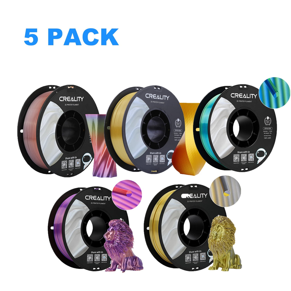 12 Pack Creality 1.75mm Silk PLA Filaments Gloss Shiny Silk PLA 12kg, Tangle-free for All 3D Printers-All Colors