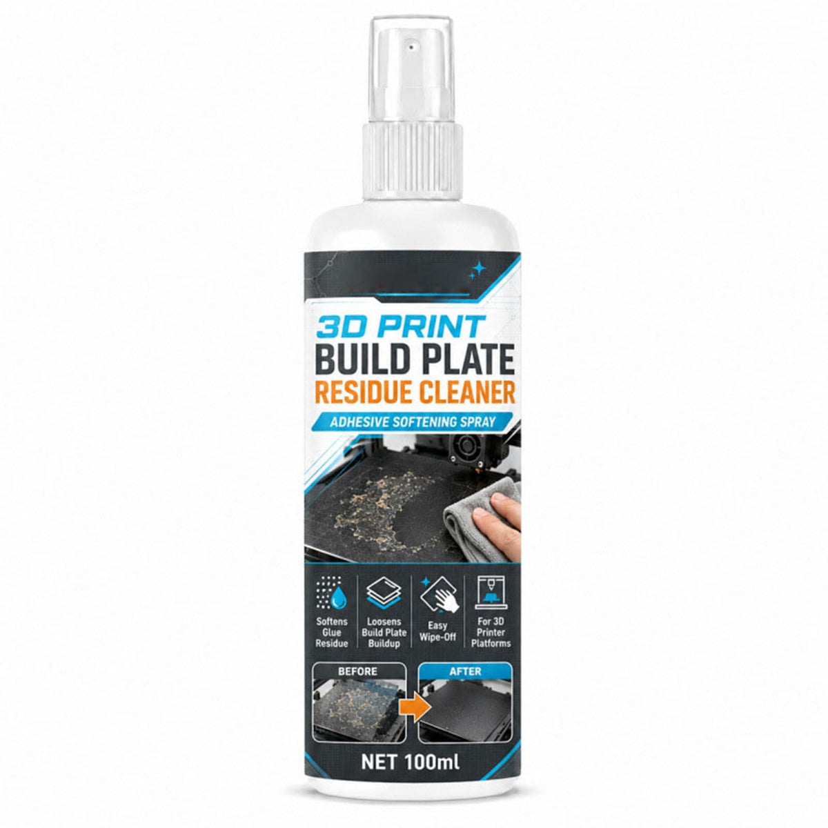 3D Printer Build Plate Cleaner Spray, 3.4oz Cleaning Agent that Removes Oil Residue And Fingerprints for PEI Glass Flex Plates 3D Printing Maintenance