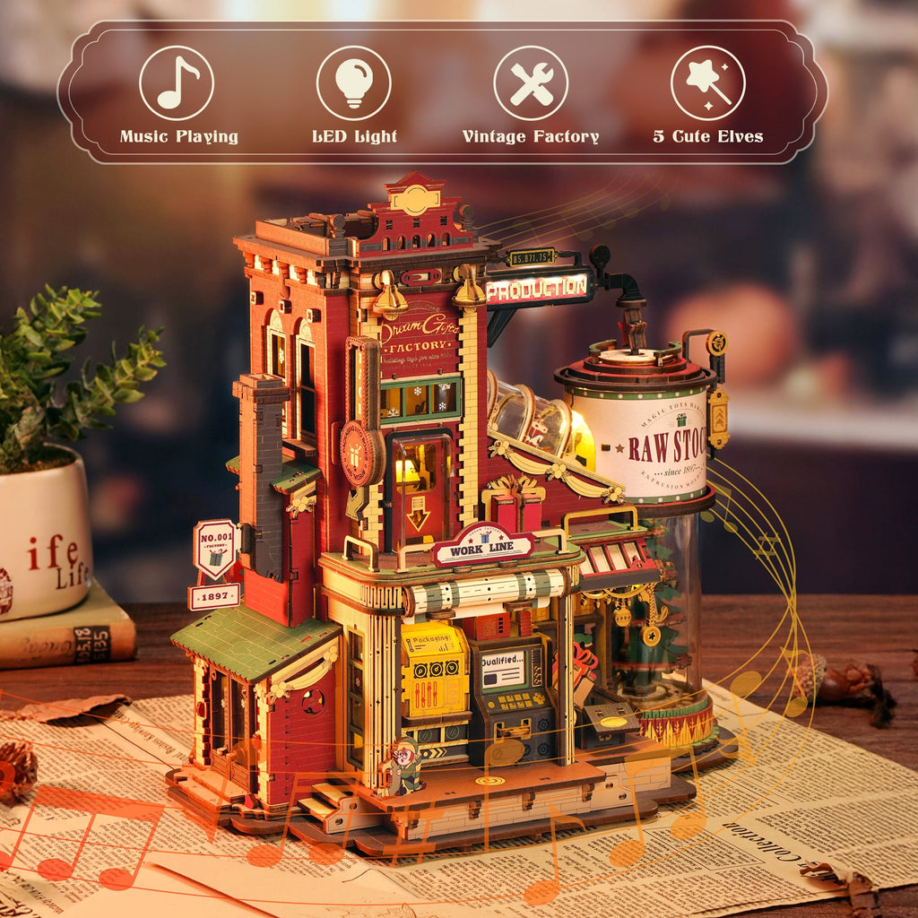 Robotime Dream Gift Factory 3D Puzzles Wooden Music Box, Diy Craft Kit for Adults & Teens 14+