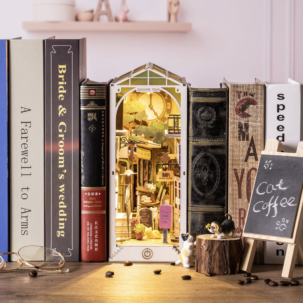 Robotime Sunshine Town DIY Book Nook Kit, Wooden 3D Puzzle Building Sets for Bookshelf Decor, Gifts for Adults Teens