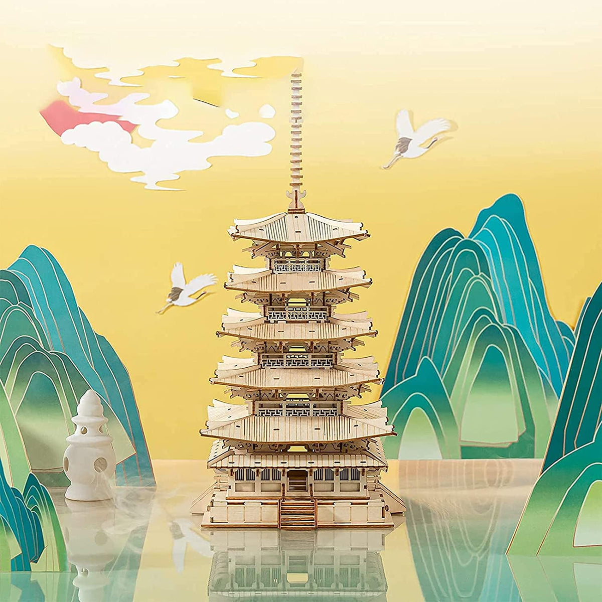 Rolife 3D Puzzles Wooden Model Kits DIY Five-Storied Pagoda Mechancial Building Construction Creative Jigsaw Craft Kits Best Gift for Teens