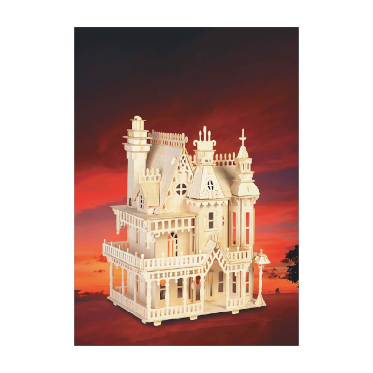 Puzzled Bundle of Furniture Set & Fantasy Villa Doll House Wooden 3D Puzzles Construction Kits, Educational DIY Playhouse Toys Assemble Unfinished Wood Craft Hobby Puzzles to Build & Paint - 2 Pack