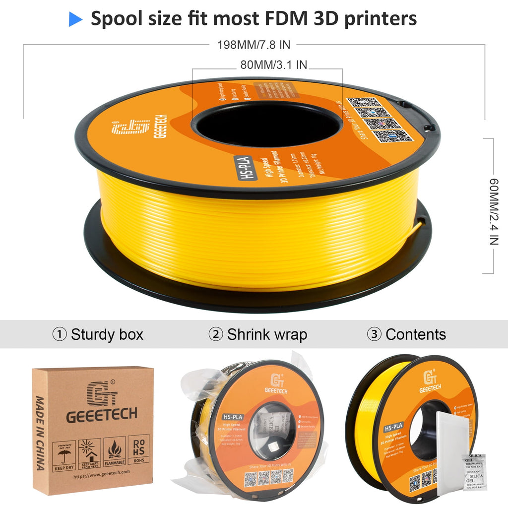 Geeetech 1.75mm PLA 3D Printer Filament, 1kg Spool (2.2lbs), Dimensional Accuracy +/- 0.03mm,yellow