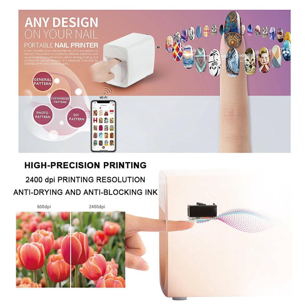 Digital Mobile Nail Art Printe,3D Automatic Nail Printer Machine, Mini Portable Nail Painting Machine Control Through Free Mobile App, Support WiFi/DIY/Usb, For Home Usage Nail Salon Nail Lovers
