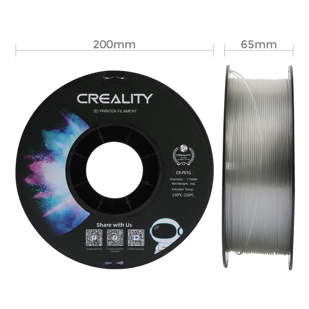 Creality PETG 3D Printer Filament 1.75mm 1kg/2.2lbs Non-Toxic Strong Toughness Filament Accuracy +/-0.02mm, White