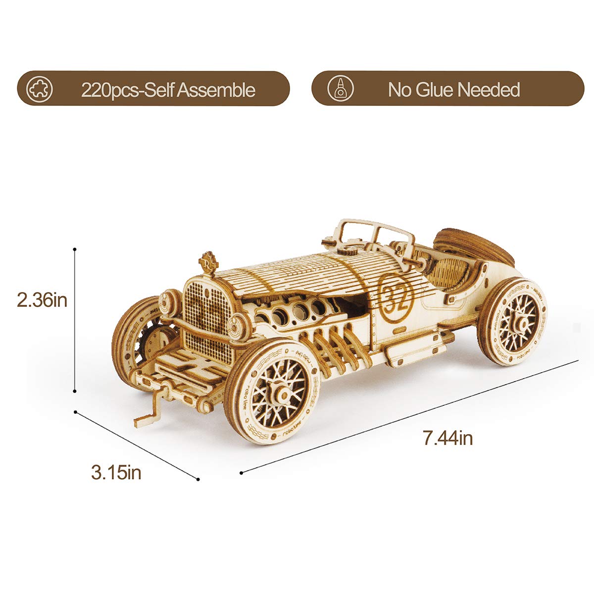 Robotime Grand Prix Car 3D Wooden Puzzle Mechanical 1:16 Scale Car Model Kits,Brain Teaser Puzzles Vehicle Building Kits