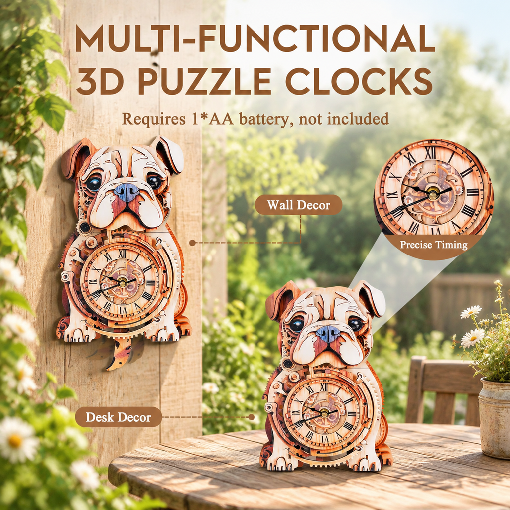 Wooden House Clock 3D Puzzle DIY Mechanical Clock Kit for Adults Teens