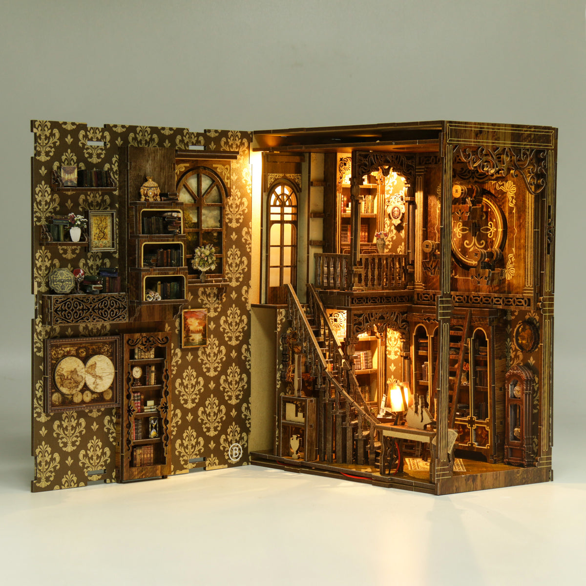 Book Nook Kit, Antique Library DIY Miniature House 3D Wooden Puzzle with LED Light, Bookshelf Insert Decor, Craft Kit Gift for Adults & Teens, Age 14+
