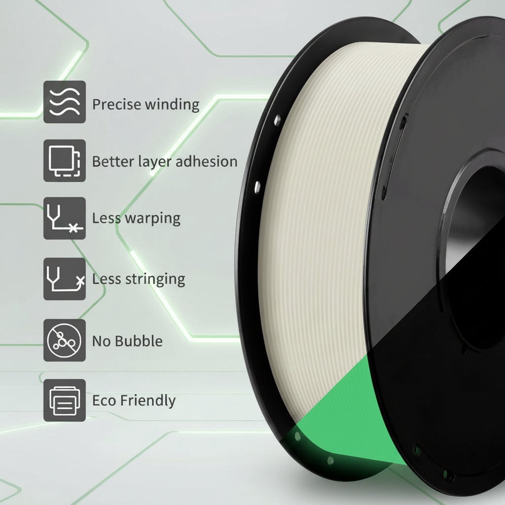 Luminous Glow-in-the-Dark 3D Printer PLA Filament 1 kg (2.2lb) Spools, Green Color