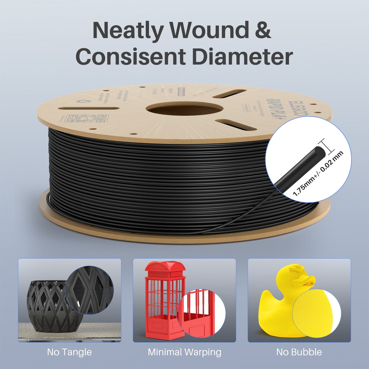 ELEGOO Rapid PLA Plus 3D Printer Filament 1.75mm Brown 1KG