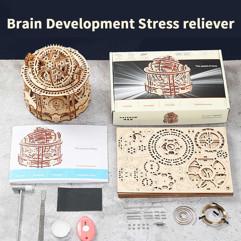 3D Wooden Puzzles Kits, Tourbillon Timer 3D DIY Assembly Model Kit with Mechanical Transmission, DIY Craft Decor Gift for Teens and Adults (218PCS)
