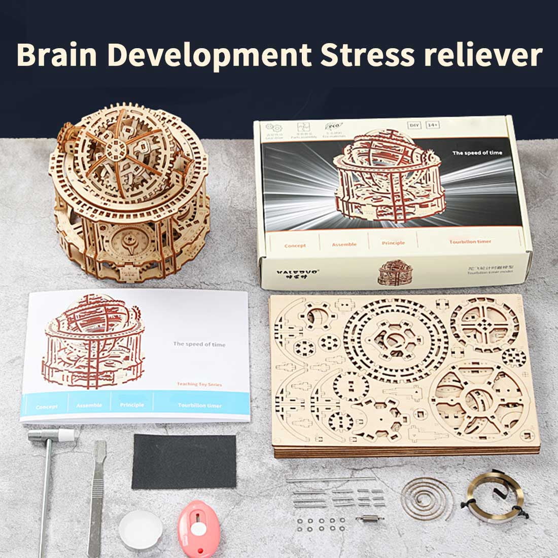 3D Wooden Puzzles Kits, Tourbillon Timer 3D DIY Assembly Model Kit with Mechanical Transmission, DIY Craft Decor Gift for Teens and Adults (218PCS)