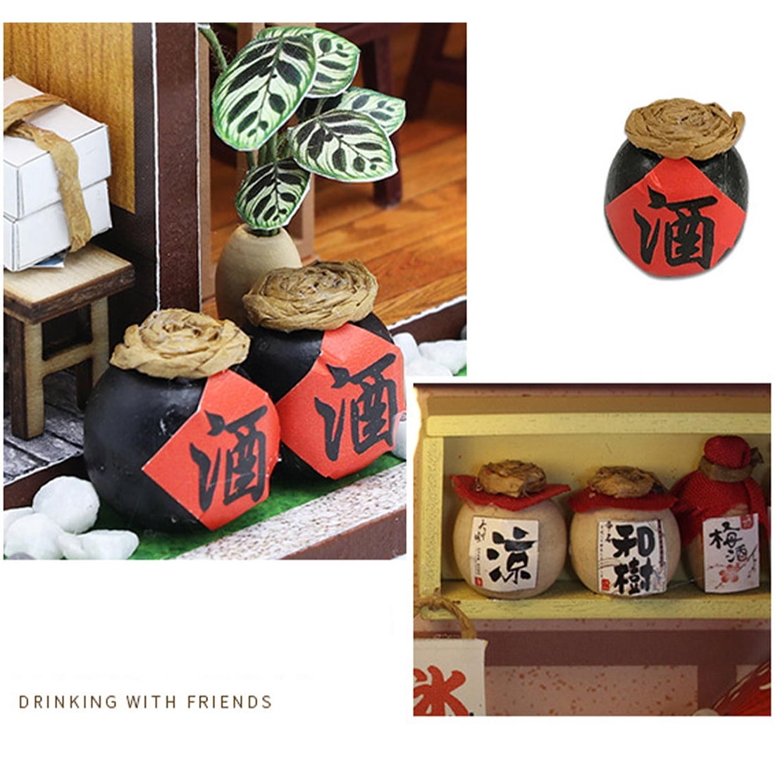 DIY Vintage Japanese Sushi Shop 3D Wooden Building Model Kit, 200+ PCS Miniature House Puzzle, Creative Handcrafted Display Gift for Adults