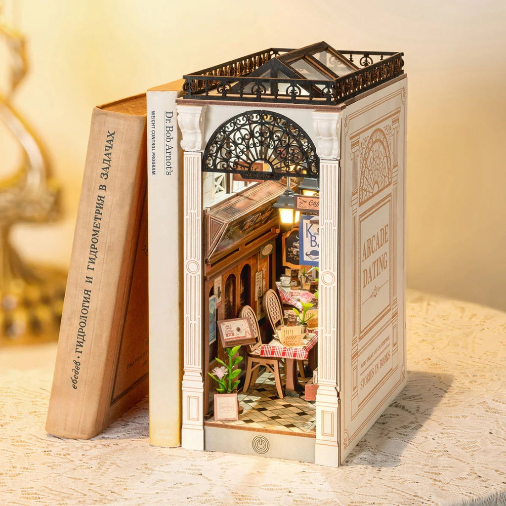 Rolife Book Nook 3D Jigsaw Puzzle Wooden Model Building Kit Decorative Bookend Stand DIY Bookshelf Insert Decor Gift for Teen Adults,Arcade Dating