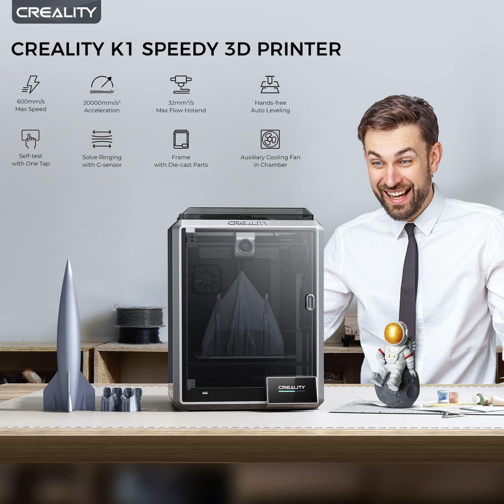 Creality K1 3D Printer with 600mm/s Printing Speed 2000mm/s² Acceleration, 300℃ High-Temp 32mm³/s Flow Hotend Auto Level Dual-Gear Direct Extruder Printing Size 8.66x8.66x9.84 inch